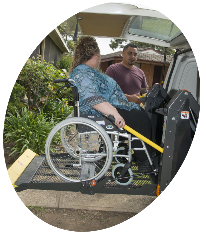 Patient in a wheelchair being transported